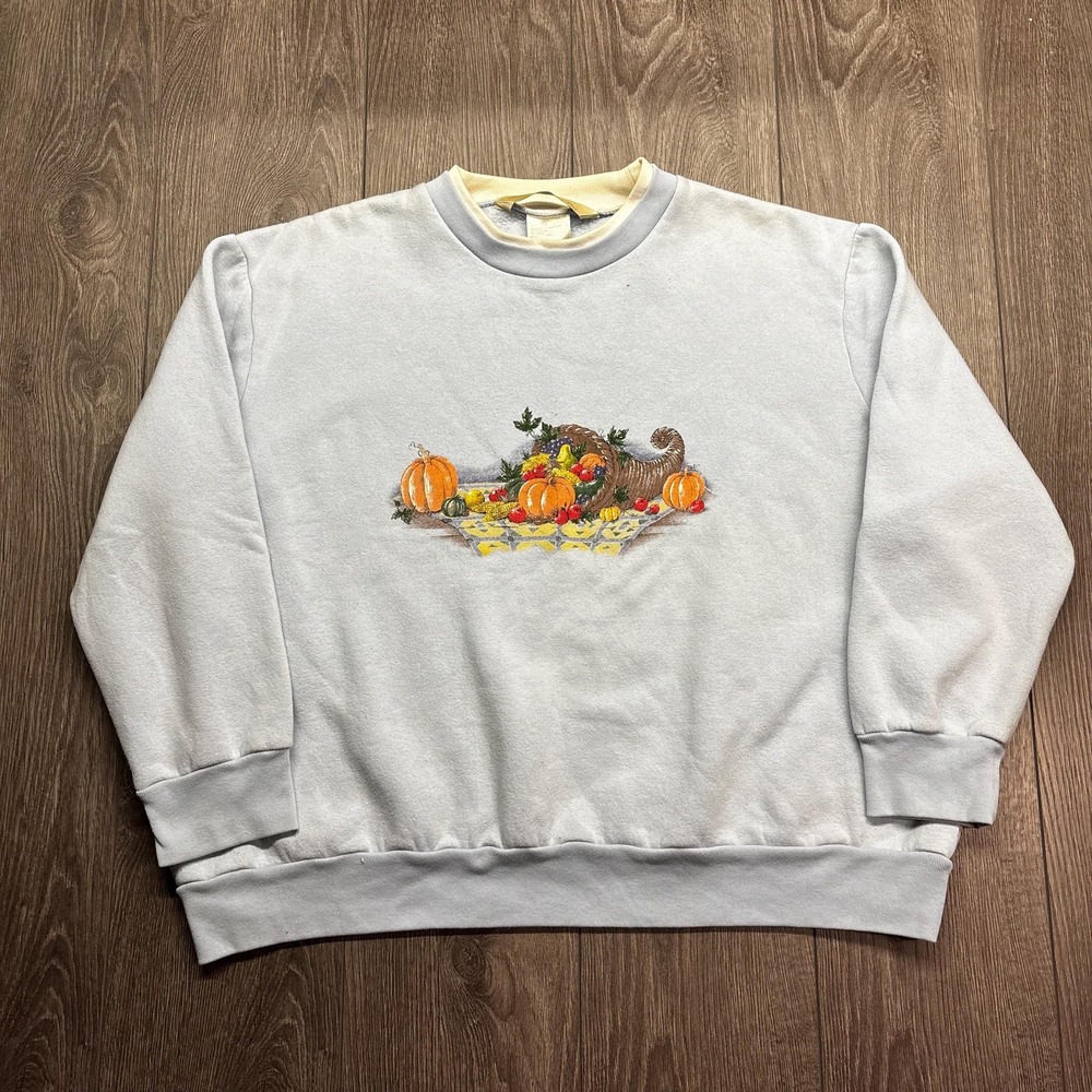 Vintage Cornucopia 1990s XL Nature Sweatshirt Grandma Core Blue pastel Cottage